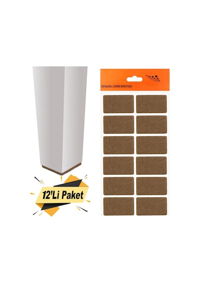 Badem10 Nobel Masa Sandalye Parke Zemin Koruyucu Keçe Yapışkanlı Dikdörtgen 35x55 Mm 12'li Paket