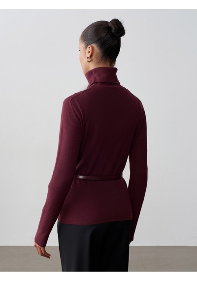 Dilvin 10861 Kaşmir Karışımlı Kemerli Kazak-bordo Bordo