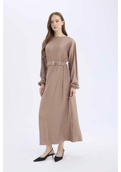 DeFacto Regular Fit Pilise Uzun Kollu Maxi Tesettür Elbise E1952AX25SPBG267