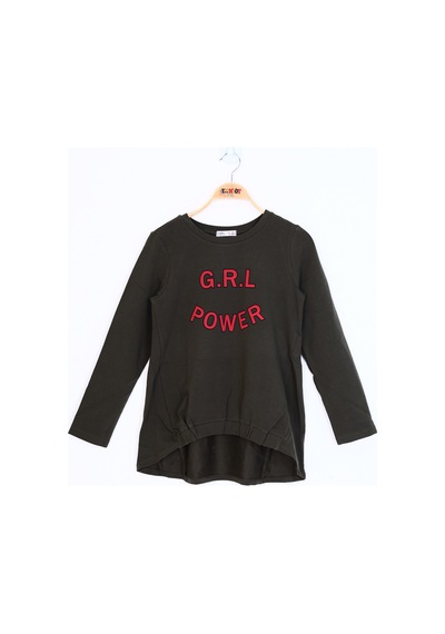 Toontoy Kids Toontoy Kız Çocuk Grl Power Baskılı Tişört Haki