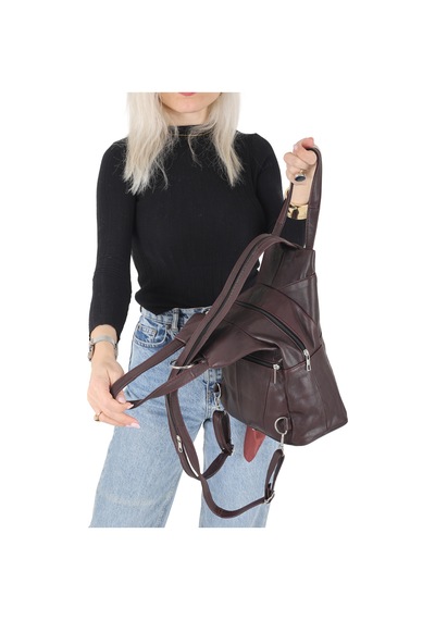 Erzeno Hakiki Deri Bordo Kadın Sırt Çantası / Çok Fonksiyonlu Omuz Çantası Ve Sırt Çantası Bordo - 703771354 Bordo