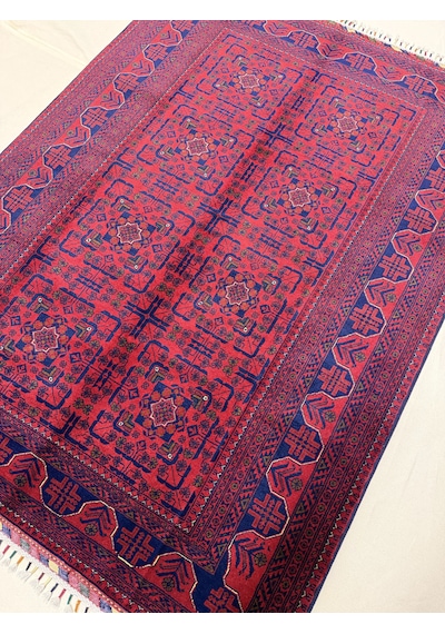El Dokuma Afgan Halı 100% Yün Kök Boya Elsanat Eseı İle Harıka Yildiz Desenlı Kırmızı