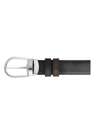 Montblanc Grain Deri At Nalı Tokalı 30 Mm Çift Taraflı Kemer 2221 Siyah