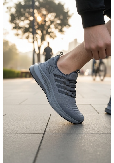 Enoch Ortopedik Ultra Hafif Şeritli Fileli Çoraplı Sneaker Spor Ayakkabı Füme