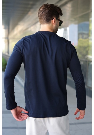 Madmext Lacivert Pamuklu Slim Fit Erkek Tişört E7187