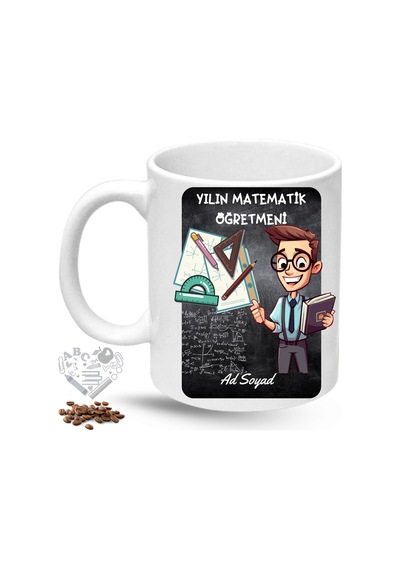Matematik Öğretmeni Erkek Öğretmenler Günü Hediyesi İsimli Baskılı Porselen Kupa Bardak Beyaz