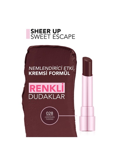 Flormar Sheer Up Sweet Escape Yarı Transparan & Parlak Bitişli Nemlendirici Ruj 028 Chocolate Pudding
