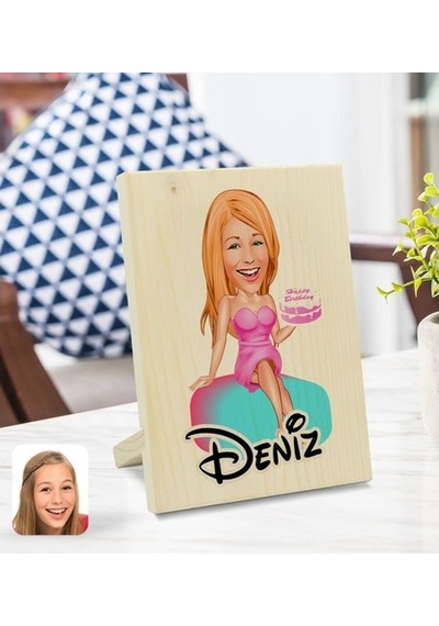 Kişiye Özel Isimli Kadın Doğum Günü Karikatürlü Dekoratif Ahşap Ç (539866483)
