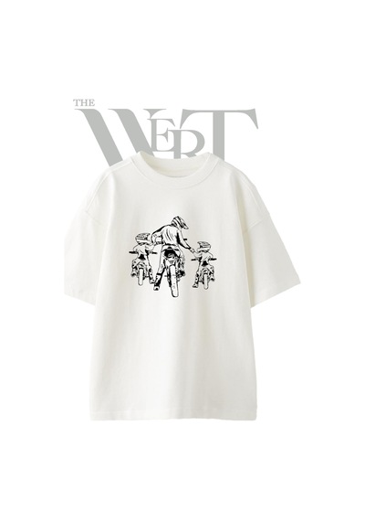Thewert Motocross Aile Tasarım Baskılı Ünisex Beyaz Oversize T-shirt