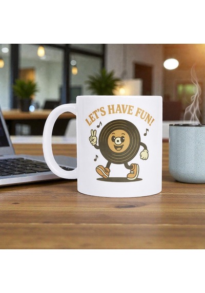Let S Have Fun Neşeli Plak Seramik Kupa Beyaz - Çok Renkli