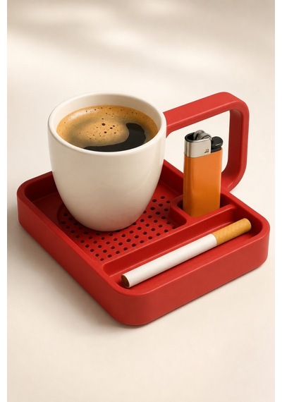 Kahve Sunum Tepsisi Çok Bölmeli Masa Üstü Organizer Kupa Fincan Standı Pla 12.5x11x7 Cm Kırmızı