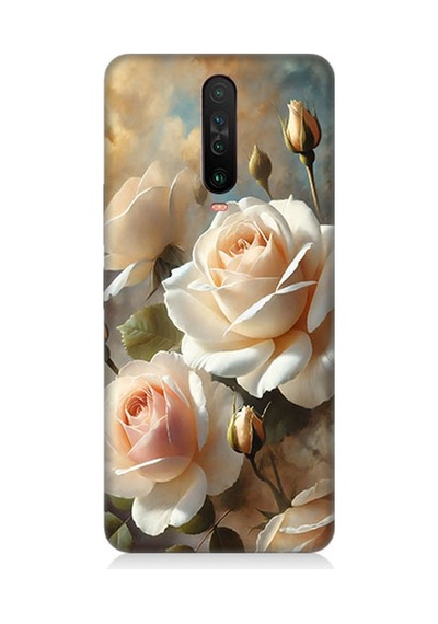 Xiaomi Poco X2 Uyumlu Krem Beyaz Güllerin Sessizliği Desenli Silikon Kılıf Çok Renkli
