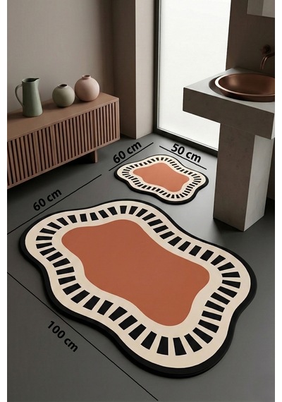Sack Turuncu 2 Li Banyo Paspası,kaymaz Tabanlı,yıkanabilir 60x100 50x60 Cm Turuncu-t