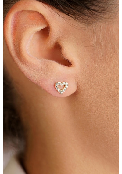 Fiyonk Kuyumculuk 14 Ayar Altın Swarovski Taşlı Kalp Küpe 001