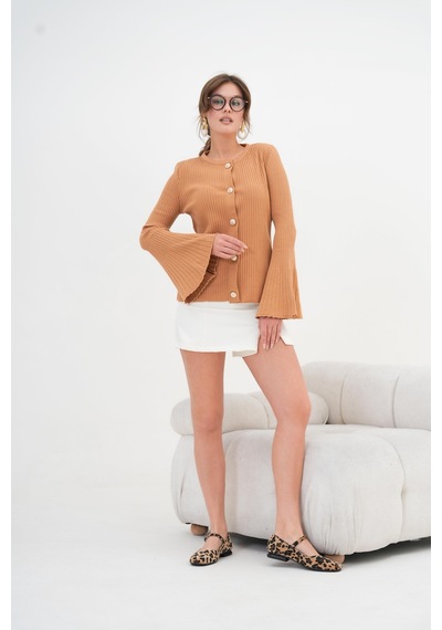 Ftz Women Kadın Volan Kol Detaylı Hırka Camel 20898 Camel
