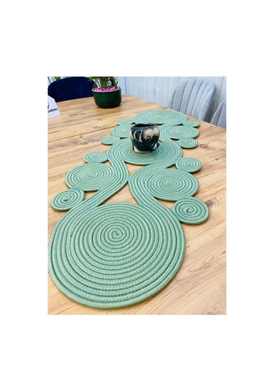 Jüt, Hasır,sarmal Model, Dekoratif Masa Örtüsü, Runner 40x110 Cm, Sehpa Örtüsü, Bohem Tarzı Yeşil Yeşil