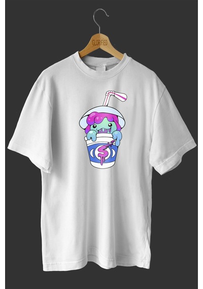 Noıssey -wed Şirin Dondurma Tasarım Baskılı Oversize T-shirt Tişört Beyaz