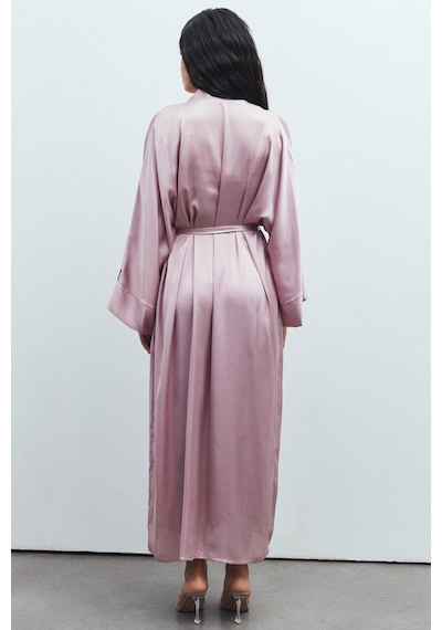 Frappant Gül Kurusu Uzun Saten Sabahlık / Kimono Pembe