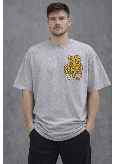 Herkesemoda Ön Ve Arka Yazı Detaylı Basic T-shirt Gri