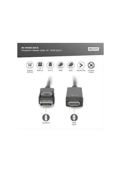 Dıgıtus Displayport Adaptör Kablosu, Dp - Hdmı A Tip