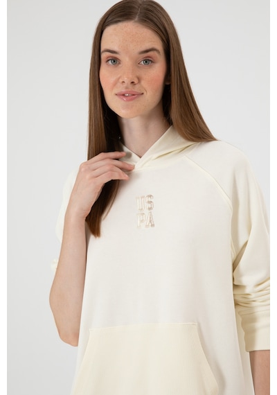U.S. Polo Assn. Kadın Krem Yırtmaçlı Kapüşonlu Sweatshırt 50313611-VR256