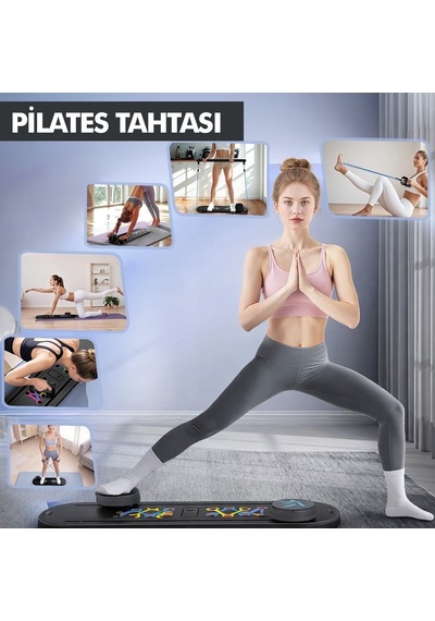 Missidea Çok Fonksiyonlu Siyah Pilates Ve Fitness Tahtası Direnç Bantlı Karın, Kol, Sırt Ve Core Egzersiz Aleti