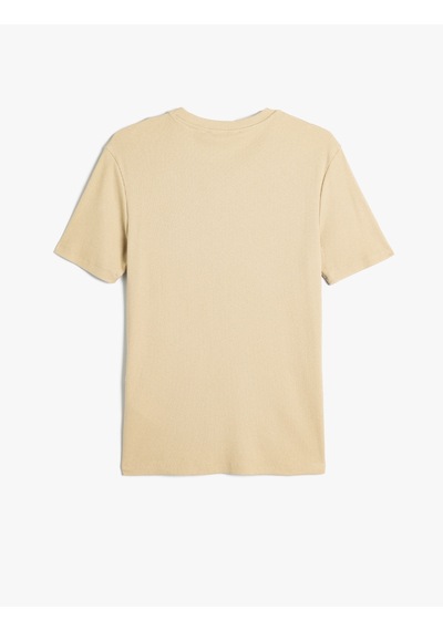 Koton Slim Fit Tişört Slogan İşlemeli Kısa Kollu Bisiklet Yaka Pamuklu Bej 5wam10091hk Ekru