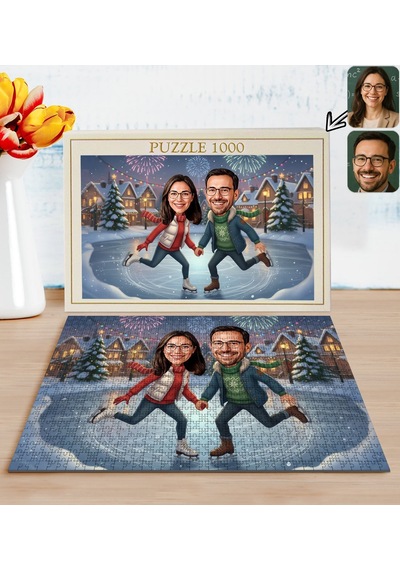 Bk Gift Kişiye Özel Sevgili Yılbaşı Karikatür Tasarımlı 1000 Parça Profesyonel Puzzle-3, 1000 Puzzle, Yeni Yıl Hediyesi, Yılbaşı Hediyesi Kobitmeyenco