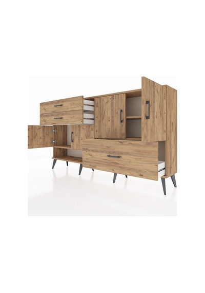 Arges Konsol 3 Raflı 3 Çekmeceli 4 Kapaklı 176x30x99 Çam-çam Çam-çam