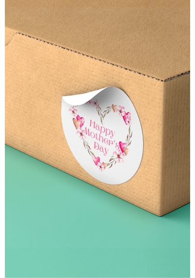 Happy Mother's Day Çiçek Çelenk Etiket 3x3cm St2395 Çok Renkli