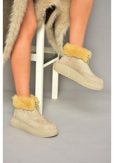 Fox Shoes T811231102 Bej Süet Kadın Bot Bej