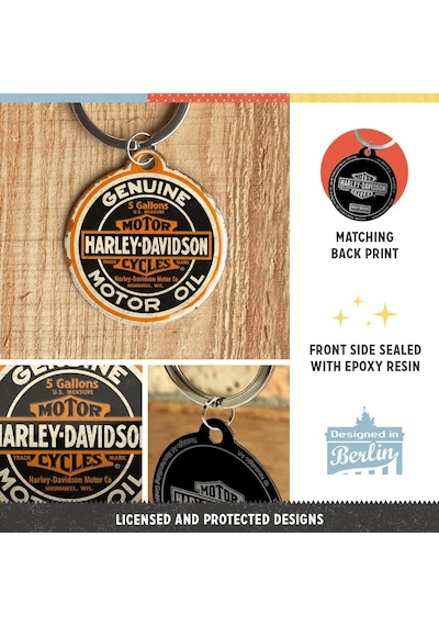 Nostalgic-art Retro Anahtarlık, Çap 4 Cm, Harley Genuine Motor Oil / Orijinal Harley-davidson Lisanslı Ürün Ol Altın