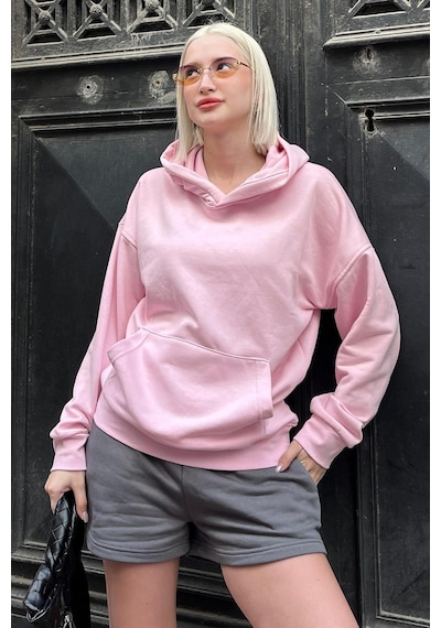 Pembe Oversize Cepli Sweatshirt Mg2207