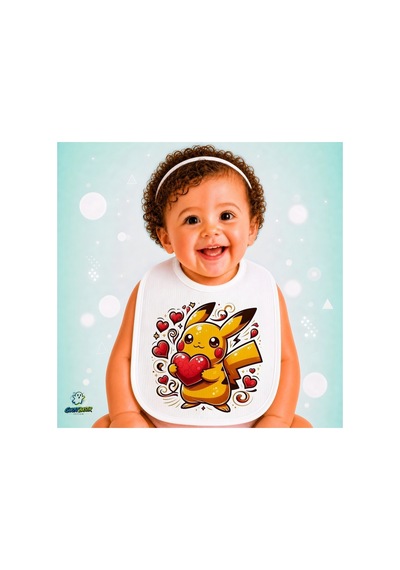 Pikachu Keten Bebek Mama Önlüğü Yumuşak - Emici - Yıkanabilir - Özel Tasarım P158 Çok Renkli