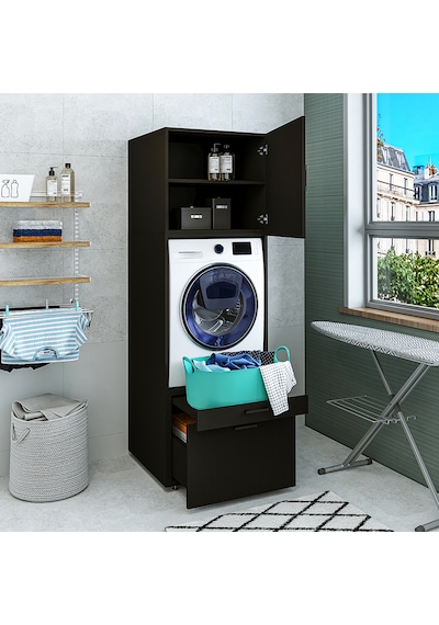 2 Çekmeceli Çamaşır Ve Kurutma Makinesi Dolabı + Üst Dolap 205 Cm Siyah 2 Çekmeceli Çamaşır Ve Kurutma Makinesi Dolabı + Üst Dolap 205 Cm Siyah