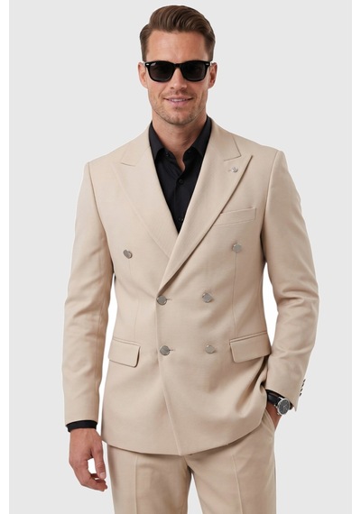 Deep Sea Deepsea Erkek Bej Slim Fit Kruvaze Takım Elbise Likralı Çizgili Dokulu Metal Düğmeli 2600820 Deep Sea Deepsea Erkek Bej Slim Fit Kruvaze Takım Elbise Likralı Çizgili Dokulu Metal Düğmeli 2600820