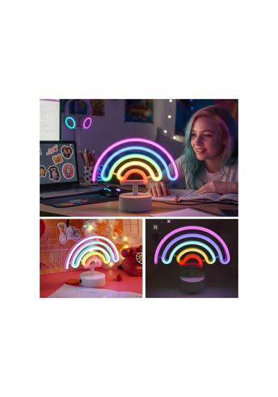 Plastik Gökkuşağı Neon Led Işık Dekoratif Renkli Masaüstü Ve Ambiyans Aydınlatması Siyah