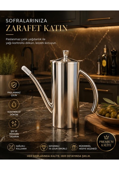 304 Lüks Paslanmaz Çelik Yağdanlık-demlik 700 Ml ,ateşe Uygun & Şık Sofra & Mutfak Kullanımı Çelik 2 Li