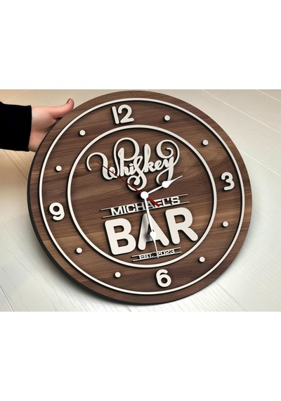 Bk Gift Barlara Özel Dekoratif Ceviz Ahşap Duvar Saati 35cm-24 , Bar Duvar Saati , Cafe Duvar Saati , Özel Ahşap Saat