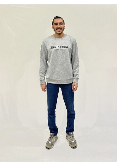 Erkek Bisiklet Yaka Rahat Kalıp 3 İplik Kalın Californıa Baskılı Sweatshirt Spr24sw32 Gri Melanj