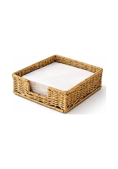 Rattan Hasır Peçetelik 4 Lü Set 17.5x17.5x6.5 Cm Standart Peçete Uyumlu Dekoratif Sunumluk Açık Kahverengi