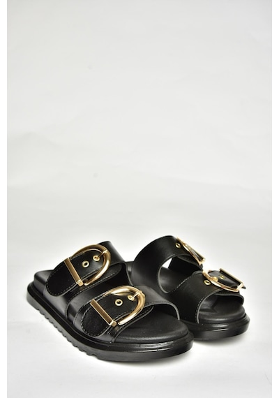 Fox Shoes U725792009 Siyah Kadın Terlik Siyah-suni Deri