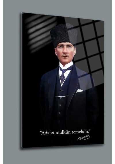 Atatürk Vatan Bayrak Hukuk Bürosu Cam Tablo Modern Duvar Dekoru Uv Baskılı Canlı Renkler Ev Ve İş Yeri Yeni Ev Hediyesi 4mm Kırılmaz Cam