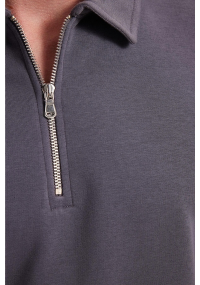 Tudors Erkek Relax Fit Rahat Kesim Pamuklu 3 İplik Fermuarlı Polo Yaka Koyu Gri Sweatshirt-41817 Koyu Gri
