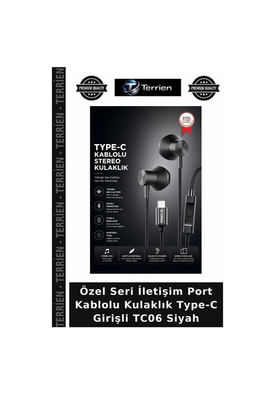 Özel Seri İletişim Port Kablolu Kulaklık Type-c Girişli Tc06 Siyah