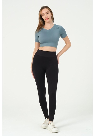 Forever More Kadın V Yaka Kısa Kollu Dikişsiz Esnek T-shirt Crop Top Turkuaz-xs Altın - Beyaz