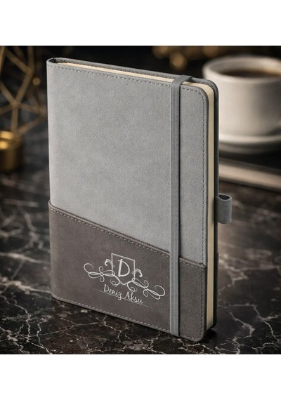 Bk Gift Kişiye Özel Gri Termo Deri Defter -10, Kartvizit Bölmeli, Çizgili Ivory Kağıt Kobitmeyencom36063 Bk Gift