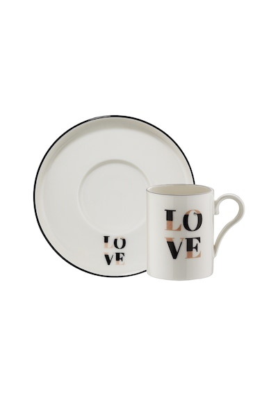Kütahya Porselen Bone Pink Love 4 Parça 2 Kişilik Kahve Takımı Platin