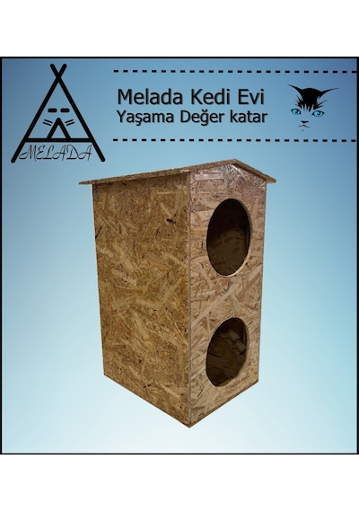 Melada Kedi Evi Dış Ortam Uygun Ahşap Kedi Evi Dublex Osb 66x39x32 Cm
