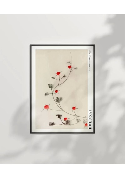 Çerçevesiz Poster Hokusai Asma Üzerinde Küçük Kırmızı Çiçekler